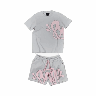 SYNA WORLD LOGO T-SHIRT – SHORT SET – GREY/PINK